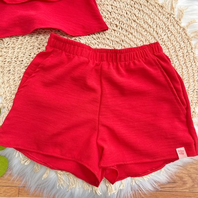 Natal 25 - Conj. Bata Crepe e Short - Vermelho